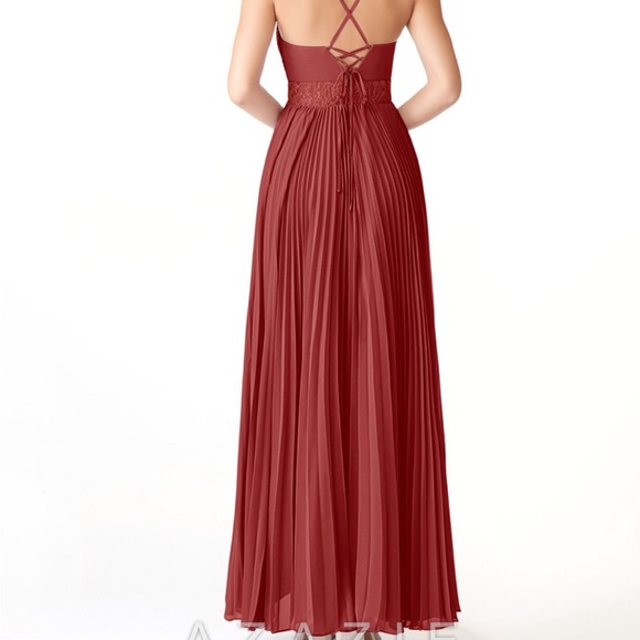 AZAZIE Devyn A-Line Corset Chiffon Ankle Length Dress Rust Size 12 - Picture 2 of 13